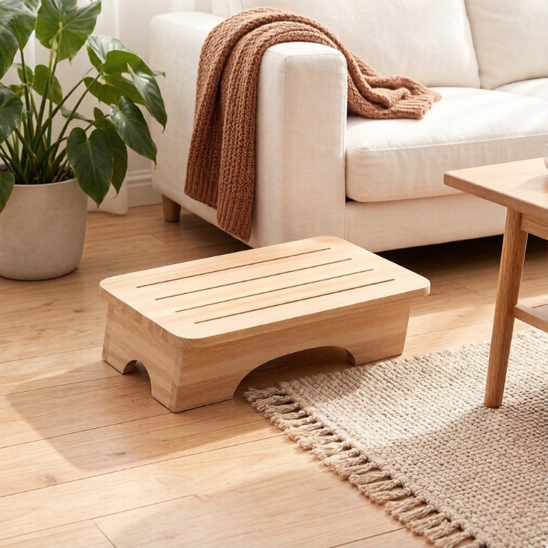 Footrest Under Desk - Taburete de madera con reposapiés estable,